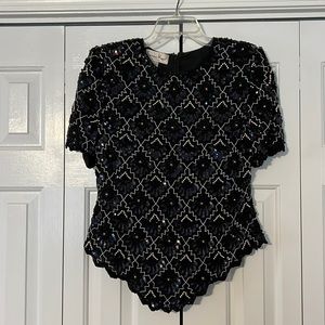 Womens formal beaded top. Black. Large